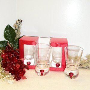 4 Di Amore Liquor 2 Oz Etched Cordial Shot Glasses Red Bubble Base 3.5"T NIB